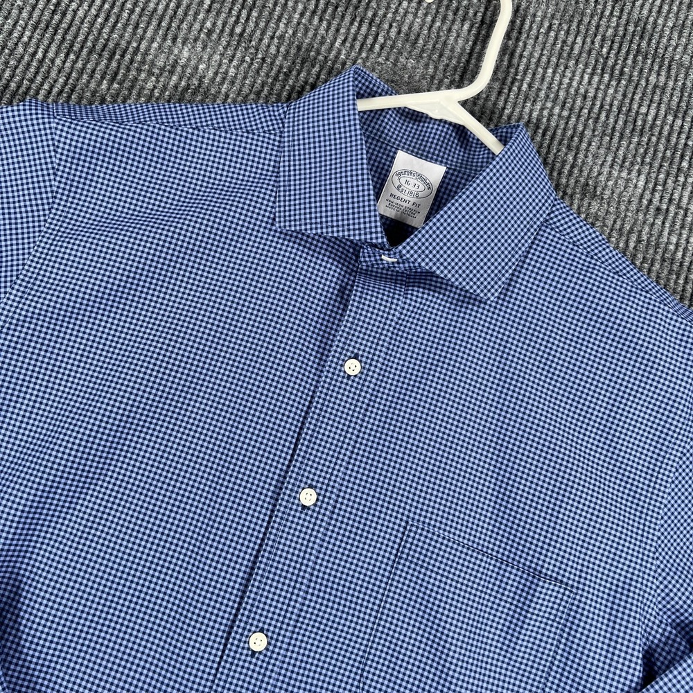 Brooks Brothers Shirt Mens 16-33 Blue Check Long Sleeve Button Up Regent Fit